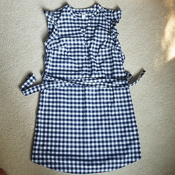 blue and white check dress